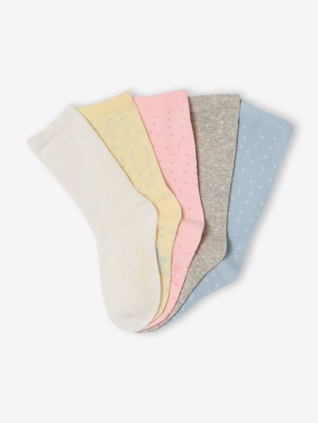 Set van 5 paar meisjessokken met stippen lichtroze+roze (poederkleur)+rozen+rozenhout - vertbaudet enfant 