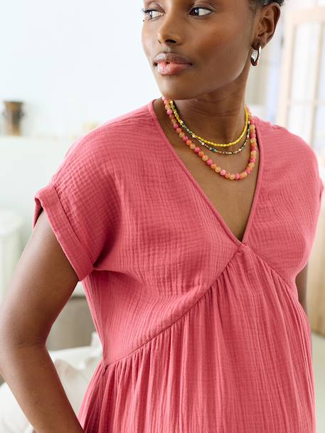Robe longue grossesse et allaitement bleu grisé+rose - vertbaudet enfant 