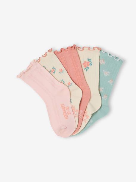 Set van 5 sokken voor meisjes abrikoos - vertbaudet enfant 