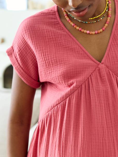 Robe longue grossesse et allaitement bleu grisé+rose - vertbaudet enfant 