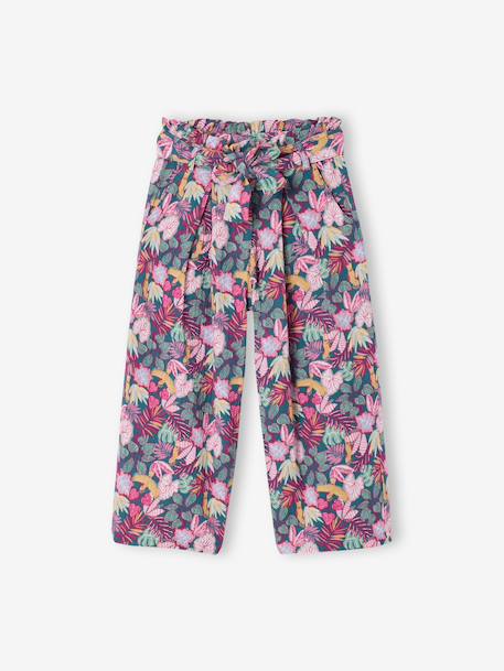 Fille-Pantacourt fille large gaze de coton style paperbag 