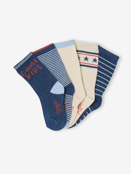 Lot de 5 paires de chaussettes 'Cool Kids' garçon bleu azur+bleu nuit+indigo+vert sauge - vertbaudet enfant 