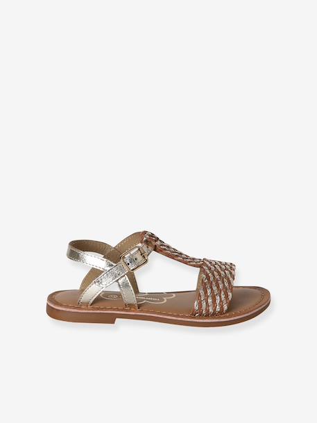 Leren sandalen voor meisjes, collectie kleuterschool bruin+bruin, bedrukt+JAUNE CLAIR METALLISE+turquoiseblauw - vertbaudet enfant 