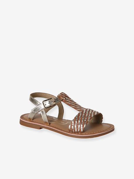 Leren sandalen voor meisjes, collectie kleuterschool bruin+bruin, bedrukt+JAUNE CLAIR METALLISE+turquoiseblauw - vertbaudet enfant 