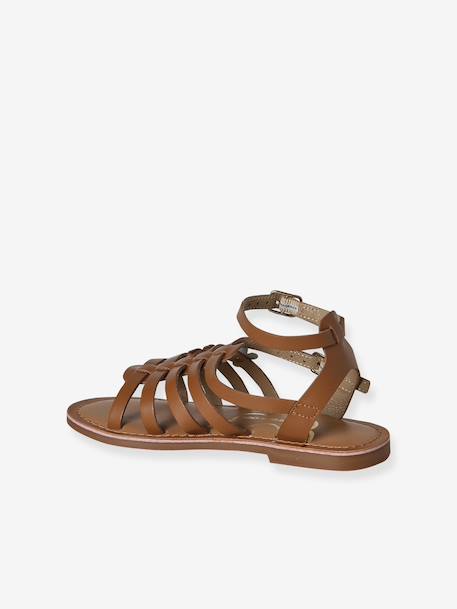 Sandale spartiate fille cuir à boucles camel - vertbaudet enfant 