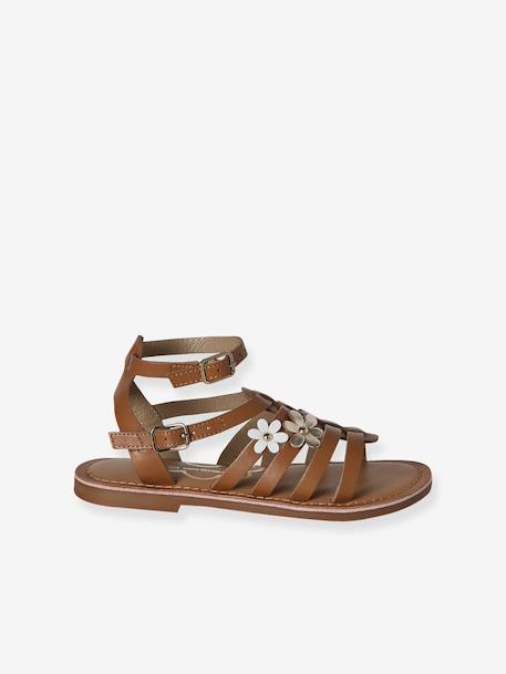Sandale spartiate fille cuir à boucles camel - vertbaudet enfant 
