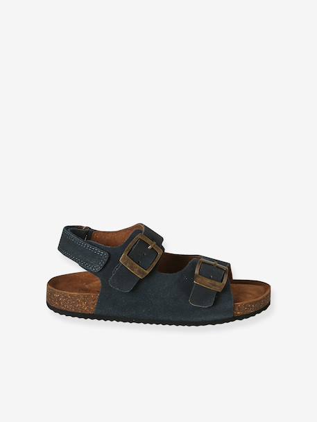 Sandalen voor jongens van leer met gespen blauw - vertbaudet enfant 