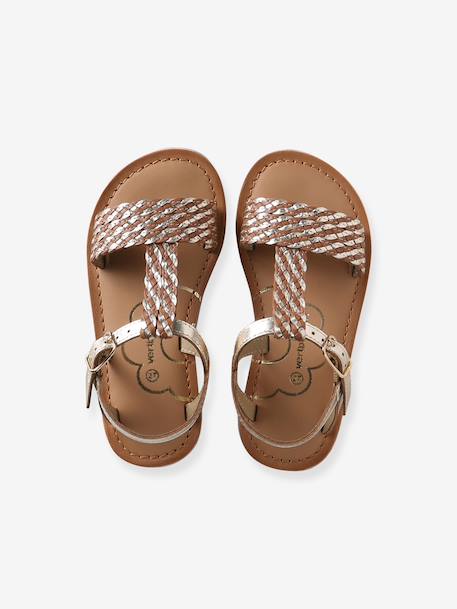 Sandales cuir fille collection maternelle JAUNE CLAIR METALLISE+marron+marron imprimé+turquoise - vertbaudet enfant 