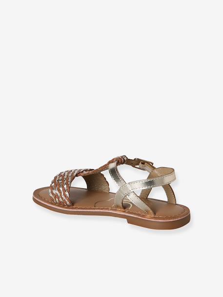 Leren sandalen voor meisjes, collectie kleuterschool bruin+bruin, bedrukt+JAUNE CLAIR METALLISE+turquoiseblauw - vertbaudet enfant 