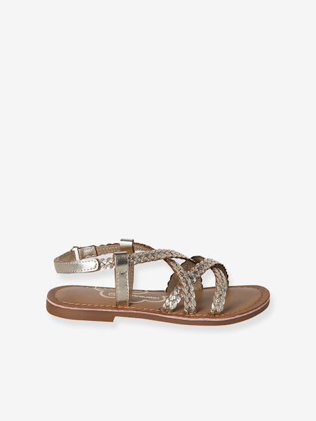 Sandalen voor meisjes van leer met vlechtwerk goud - vertbaudet enfant 