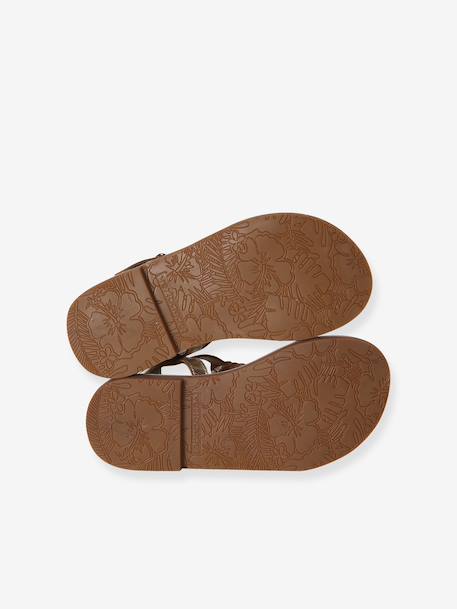 Leren sandalen voor meisjes, collectie kleuterschool bruin+bruin, bedrukt+JAUNE CLAIR METALLISE+turquoiseblauw - vertbaudet enfant 
