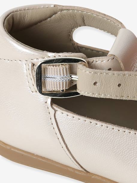Chaussures salomés bébé fille cuir boucle beige irisé+blanc - vertbaudet enfant 