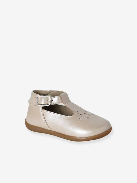 Chaussures salomés bébé fille cuir boucle beige irisé+blanc - vertbaudet enfant 