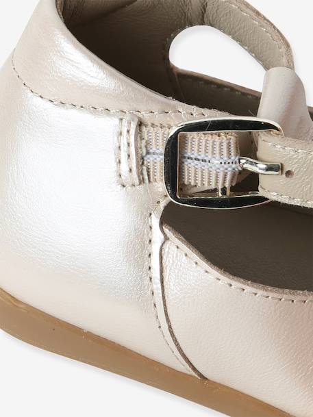 Salomés schoenen voor babymeisjes, leer, met gesp iriserend beige+wit - vertbaudet enfant 