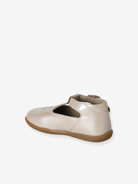 Salomés schoenen voor babymeisjes, leer, met gesp iriserend beige+wit - vertbaudet enfant 