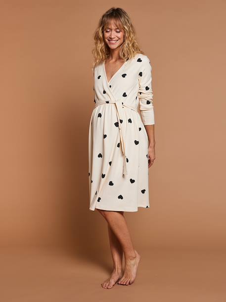 Kit Maternité 'Mon coeur' chemise de nuit grossesse + body bébé + pochon écru+marine - vertbaudet enfant 