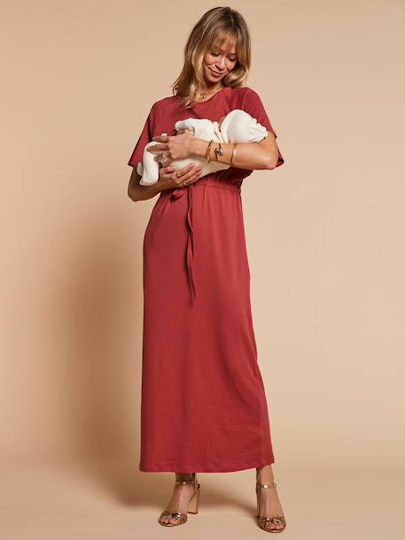 Robe longue grossesse et allaitement kaki+terracotta - vertbaudet enfant 