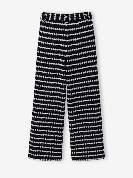 Pantalon large en maille fantaisie fille noir+rayé noir - vertbaudet enfant 