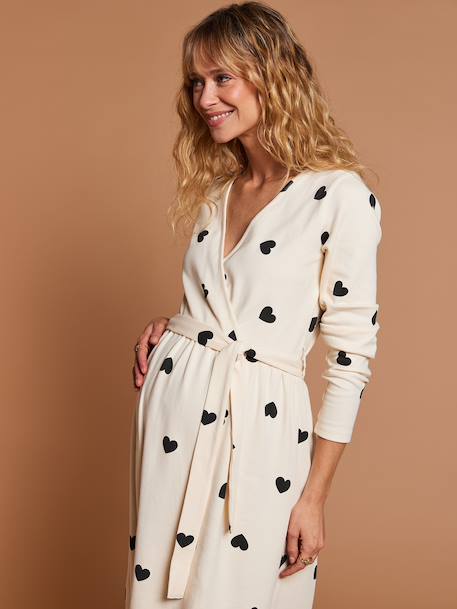 Kit Maternité 'Mon coeur' chemise de nuit grossesse + body bébé + pochon écru+marine - vertbaudet enfant 
