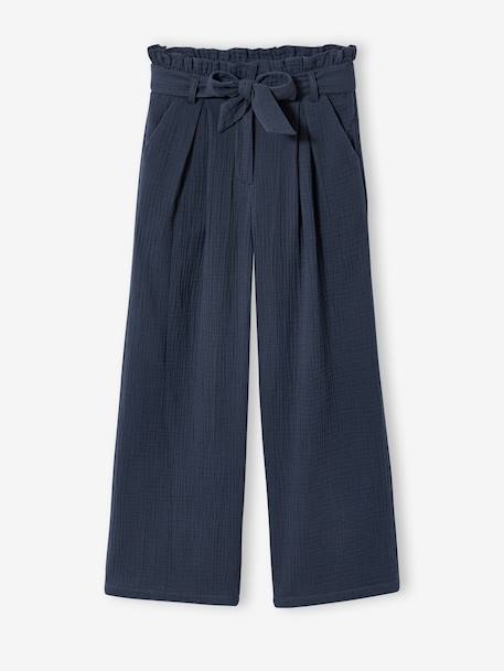 Broek van katoenen hydrofiel voor meisjes JONEN inktblauw+kaki - vertbaudet enfant 