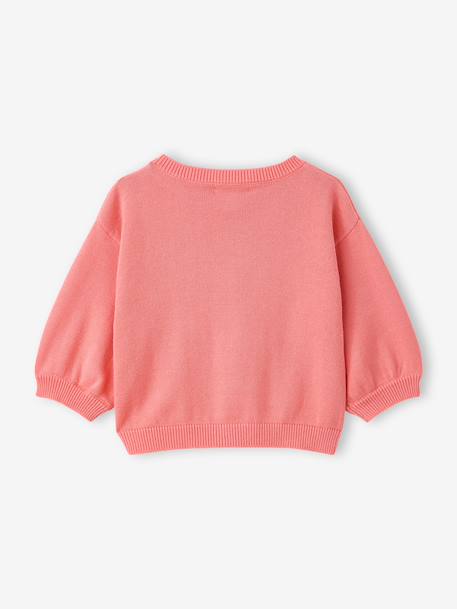 Basic gebreid babyvest met geborduurd hartje koraal+wit - vertbaudet enfant 