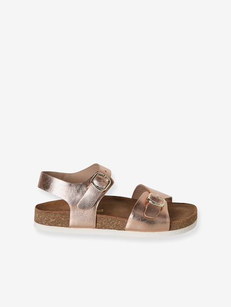 Sandales enfant cuir à doubles boucles or+rose pâle - vertbaudet enfant 
