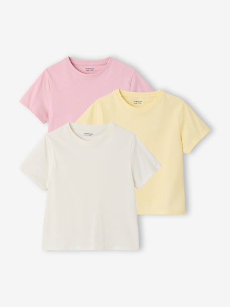 Set van 3 effen t-shirts voor meisjes écru+lichtroze - vertbaudet enfant 