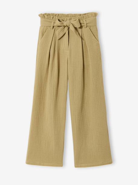 Pantalon en gaze de coton fille Jonen encre+kaki - vertbaudet enfant 