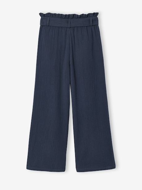 Pantalon en gaze de coton fille Jonen encre+kaki - vertbaudet enfant 