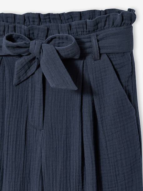 Broek van katoenen hydrofiel voor meisjes JONEN inktblauw+kaki - vertbaudet enfant 