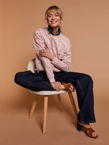 Dames sweater van biologisch katoen met bloemenprint meerkleurig - vertbaudet enfant 