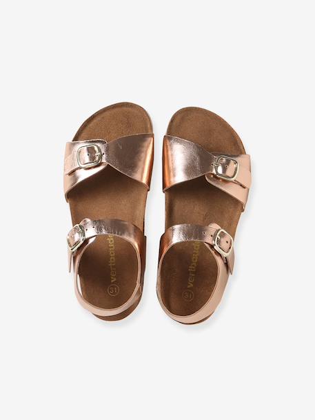 Sandales enfant cuir à doubles boucles or+rose pâle - vertbaudet enfant 