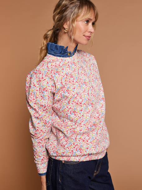 Dames sweater van biologisch katoen met bloemenprint meerkleurig - vertbaudet enfant 