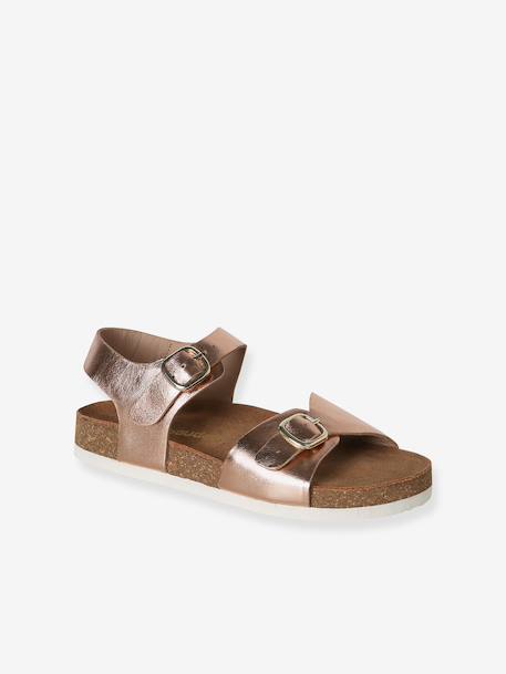 Sandales enfant cuir à doubles boucles or+rose pâle - vertbaudet enfant 