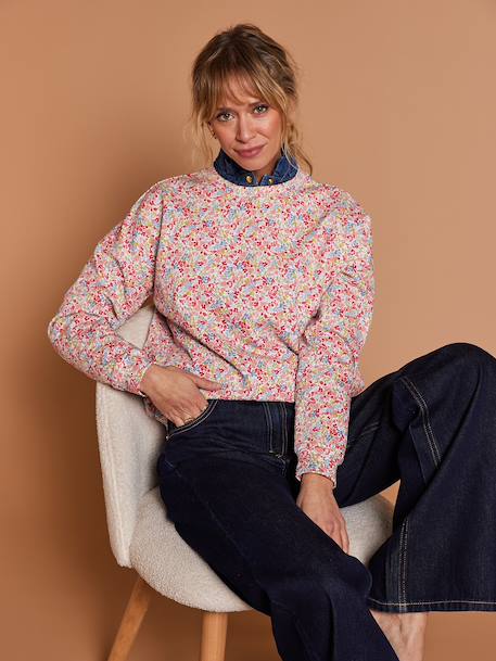 Dames sweater van biologisch katoen met bloemenprint meerkleurig - vertbaudet enfant 