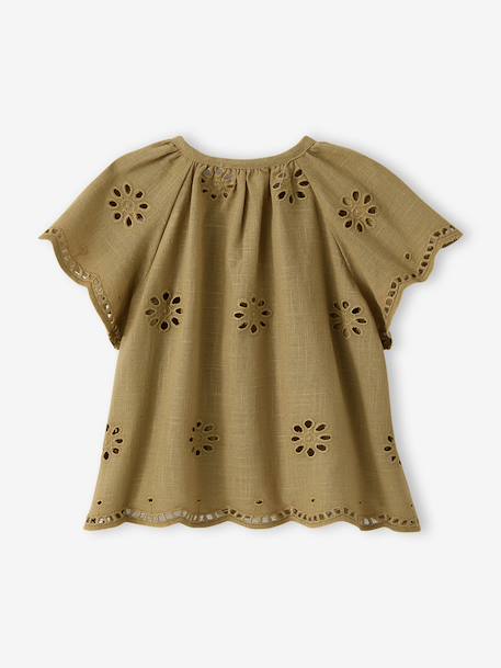 Blouse manches courtes broderie anglaise kaki - vertbaudet enfant 