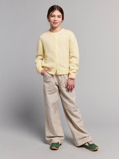 Wijde broek voor meisjes beige, gestreept - vertbaudet enfant 
