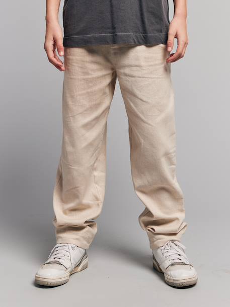 Pantalon twill coton et lin garçon taille ajustable écru - vertbaudet enfant 