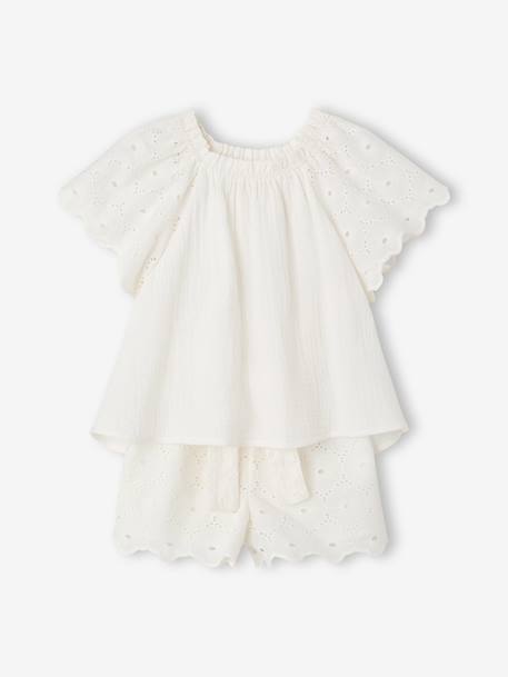 2-delige set met short voor meisjes Ella Happy Time wit - vertbaudet enfant 