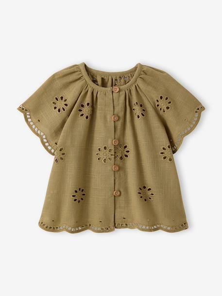 Blouse manches courtes broderie anglaise kaki - vertbaudet enfant 