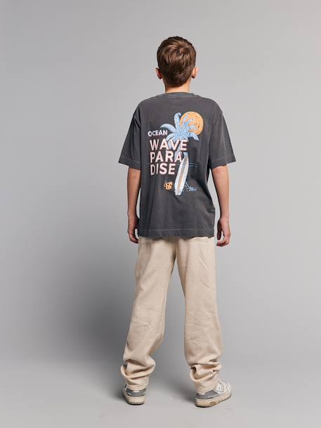 Broek van twill katoen en linnen voor jongens met verstelbare taille ecru - vertbaudet enfant 