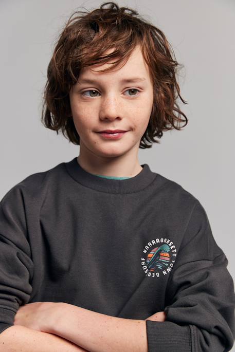Sweater voor jongens met ronde oversized kraag antraciet - vertbaudet enfant 