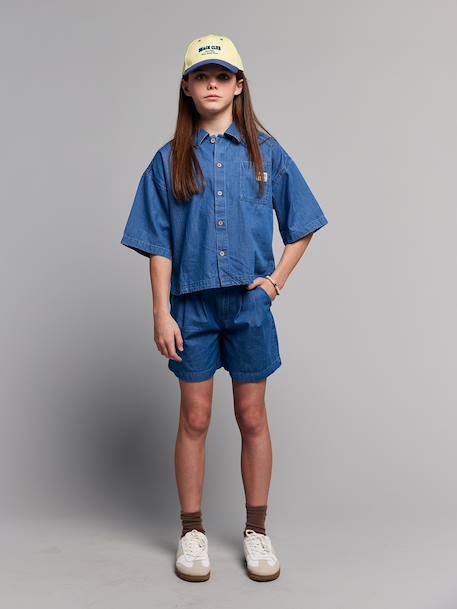 Ensemble short chemise fille denim léger bleu moyen - vertbaudet enfant 