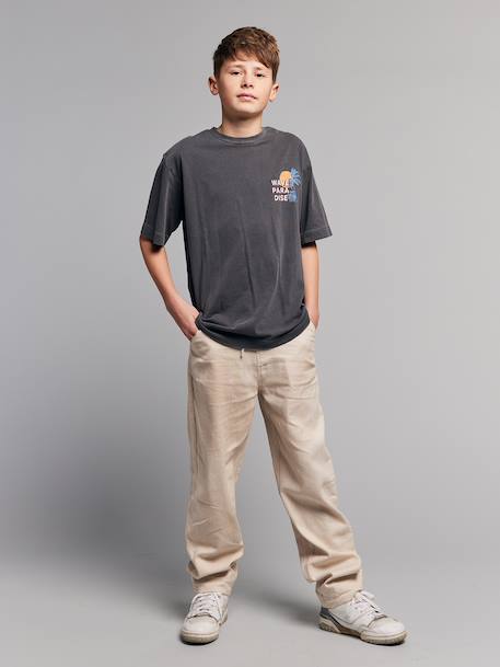 Broek van twill katoen en linnen voor jongens met verstelbare taille ecru - vertbaudet enfant 