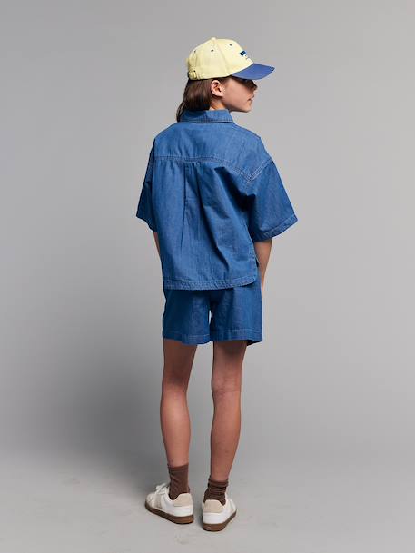 Ensemble short chemise fille denim léger bleu moyen - vertbaudet enfant 
