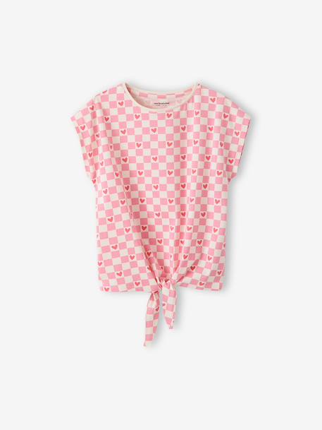 T-shirt fille imprimé noeud fantaisie manches courtes blanc+lavande+rose - vertbaudet enfant 