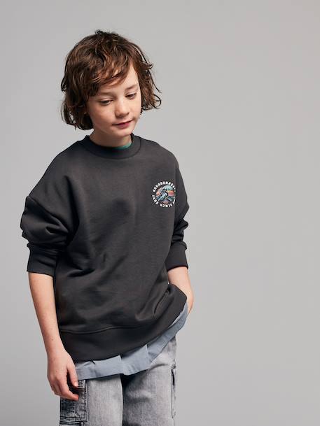 Sweater voor jongens met ronde oversized kraag antraciet - vertbaudet enfant 