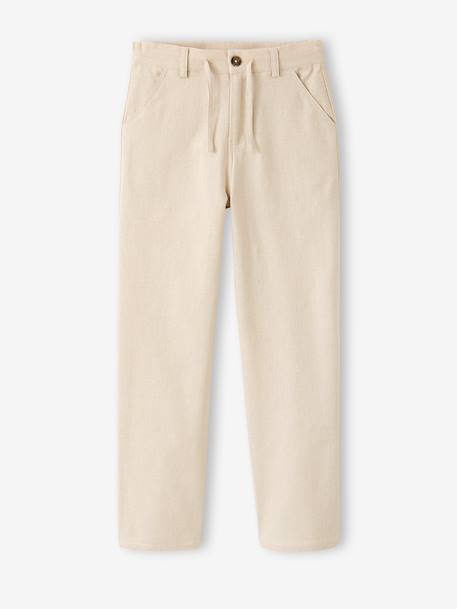 Broek van twill katoen en linnen voor jongens met verstelbare taille ecru - vertbaudet enfant 