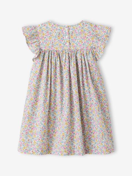 Robe fille imprimée fille manches à volants blanc imprimé+rose pâle+vert émeraude - vertbaudet enfant 