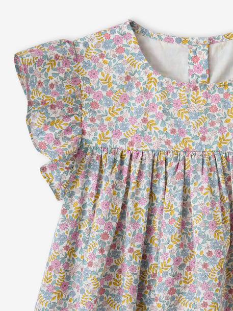 Robe fille imprimée fille manches à volants blanc imprimé+rose pâle+vert émeraude - vertbaudet enfant 
